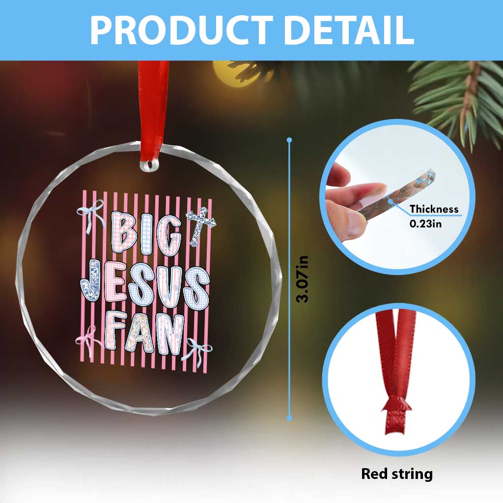 Big Jesus Fan Crystal Glass Ornament Striped Preppy Christian Believer Faith God Religious Gifts