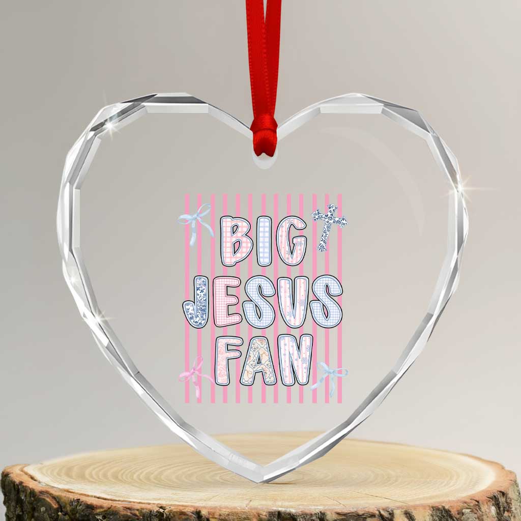 Big Jesus Fan Heart Crystal Glass Ornament Striped Preppy Christian Believer Faith God Religious Gifts