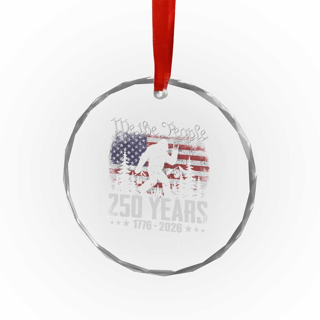 Bigfoot 250 Years American Flag Patriotic 1776 2026 Crystal Glass Ornament