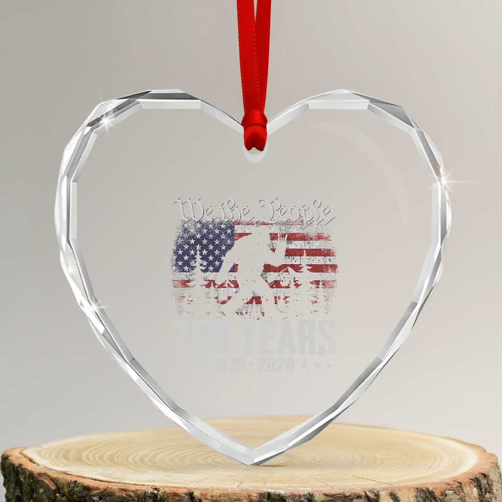 Bigfoot 250 Years American Flag Patriotic 1776 2026 Heart Crystal Glass Ornament