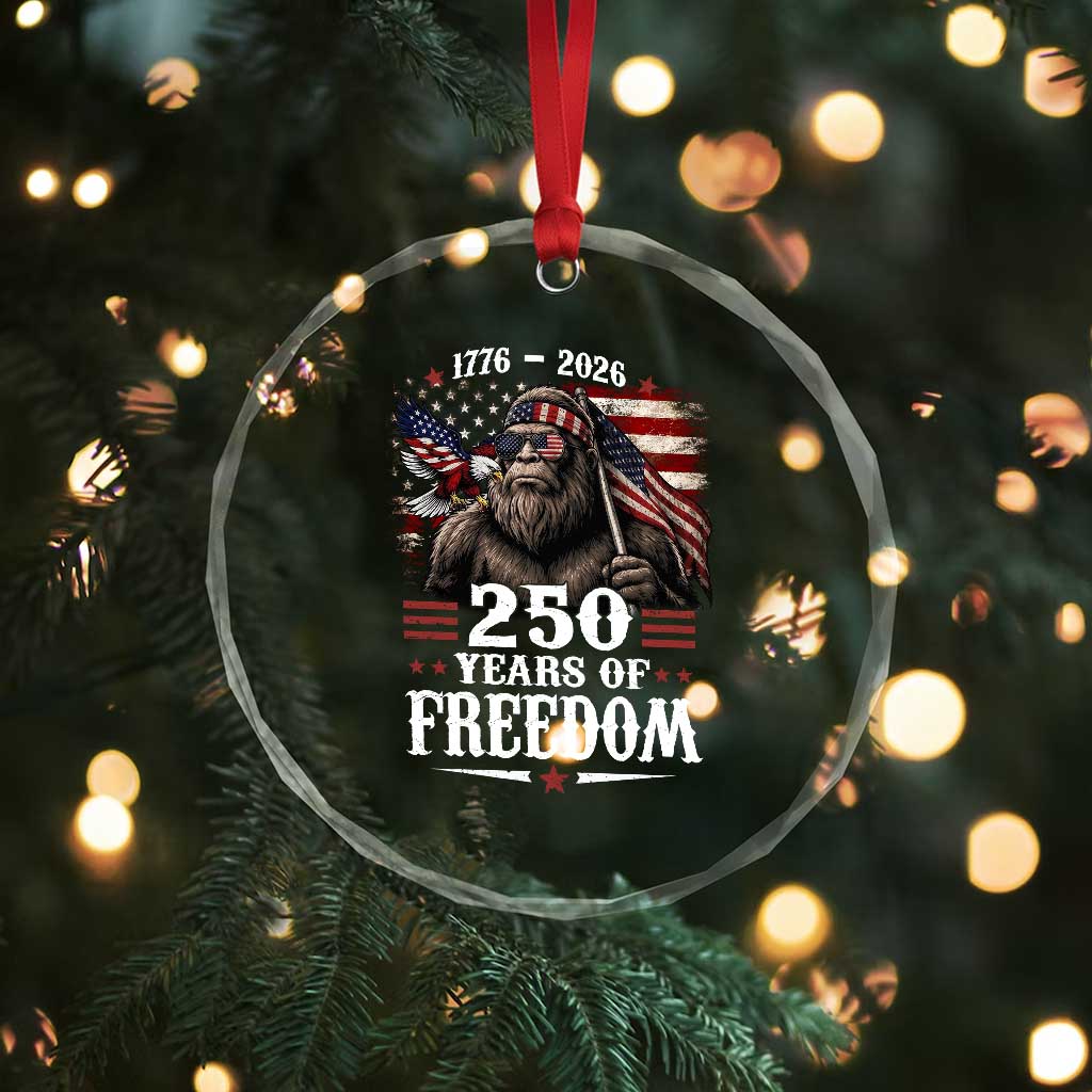 Bigfoot 250 Years Of Freedom Crystal Glass Ornament Patriotic Sasquatch Lover