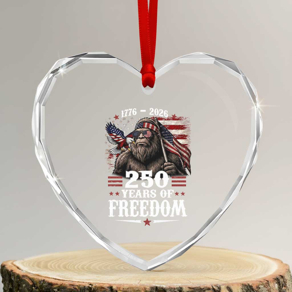 Bigfoot 250 Years Of Freedom Heart Crystal Glass Ornament Patriotic Sasquatch Lover