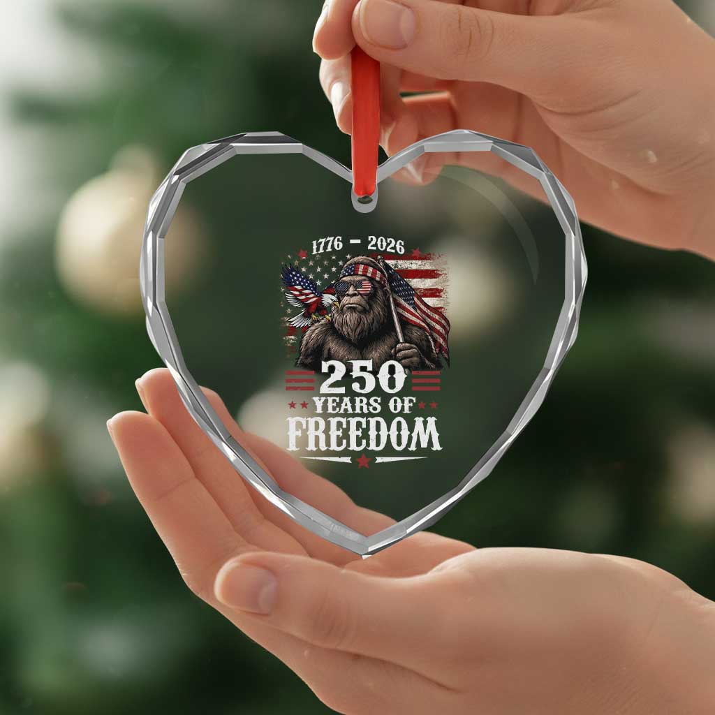 Bigfoot 250 Years Of Freedom Heart Crystal Glass Ornament Patriotic Sasquatch Lover