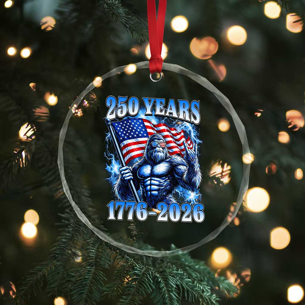 Bigfoot 250th Anniversary America Crystal Glass Ornament 250 Years Of Freedom 4th July 1776 2026 Patriotic Flag