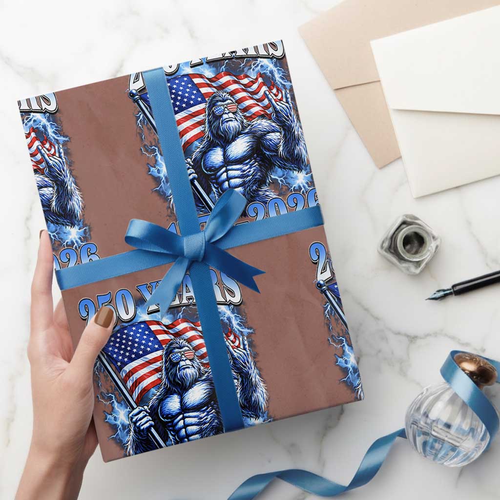Bigfoot 250th Anniversary America Wrapping Paper Roll 250 Years Of Freedom 4th July 1776 2026 Patriotic Flag