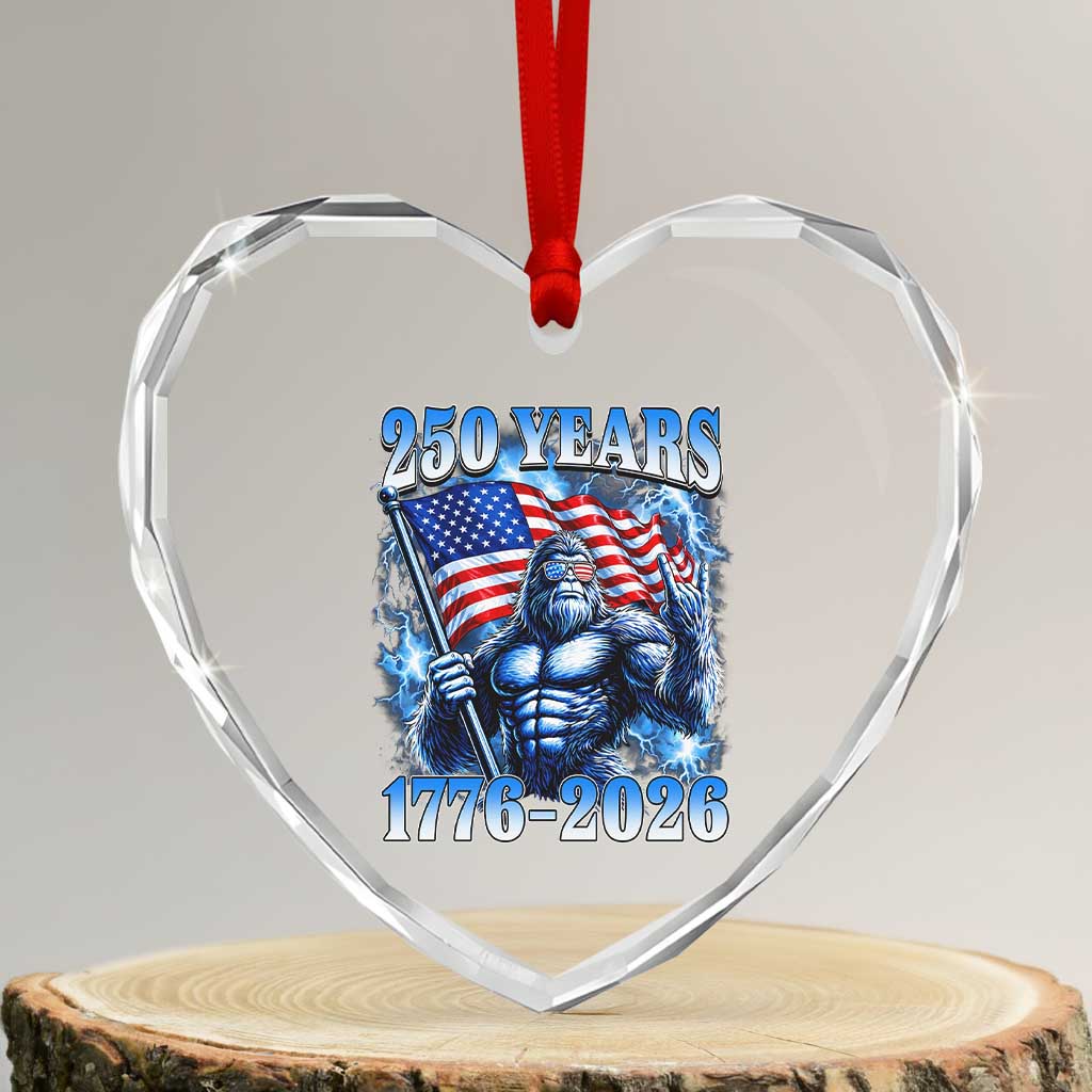Bigfoot 250th Anniversary America Heart Crystal Glass Ornament 250 Years Of Freedom 4th July 1776 2026 Patriotic Flag