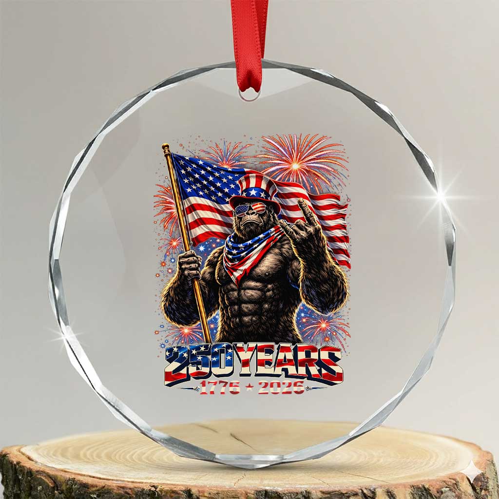 Bigfoot 250th Anniversary Crystal Glass Ornament USA Independence 250 Years Of Freedom 1776 2026 Patriotic Flag
