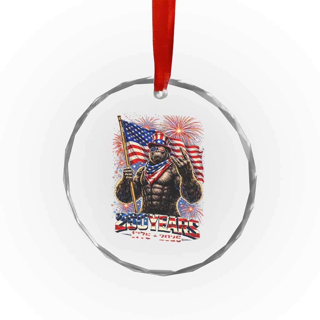 Bigfoot 250th Anniversary Crystal Glass Ornament USA Independence 250 Years Of Freedom 1776 2026 Patriotic Flag
