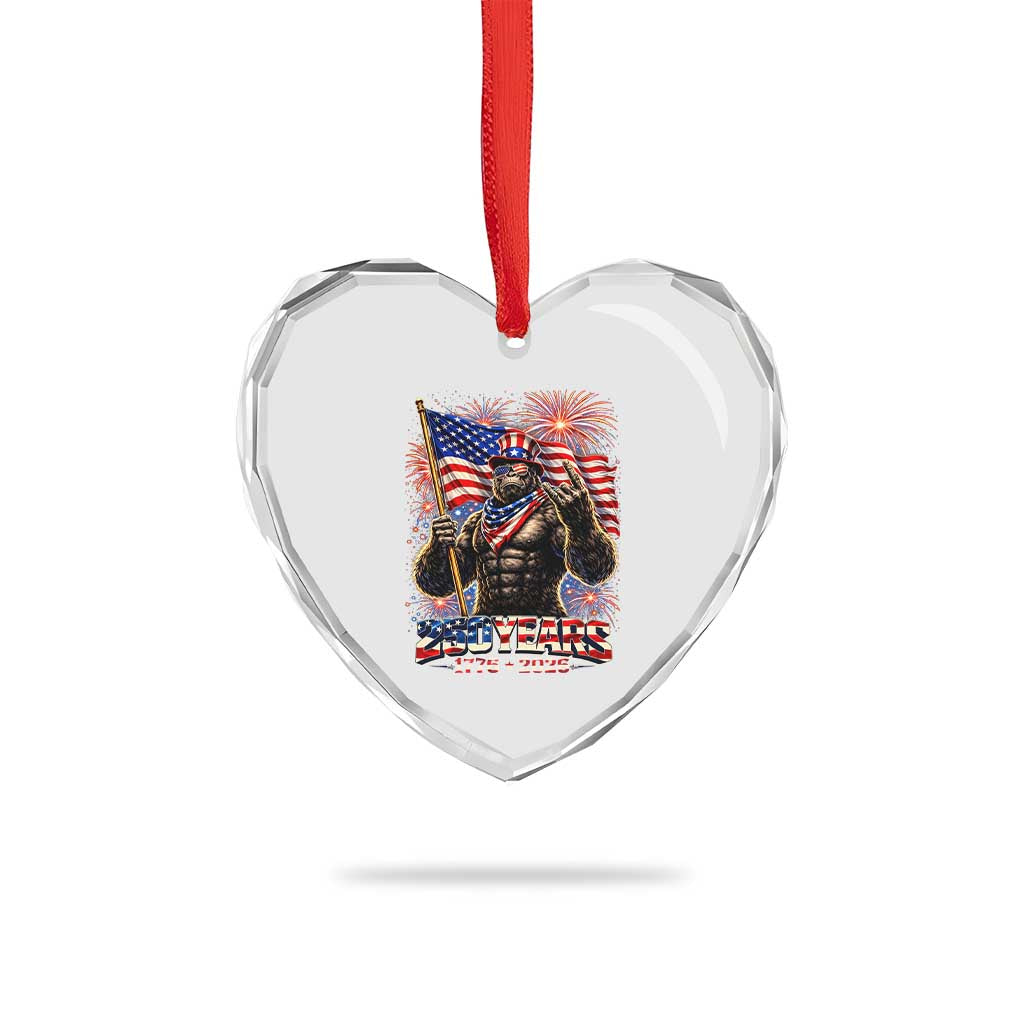 Bigfoot 250th Anniversary Heart Crystal Glass Ornament USA Independence 250 Years Of Freedom 1776 2026 Patriotic Flag