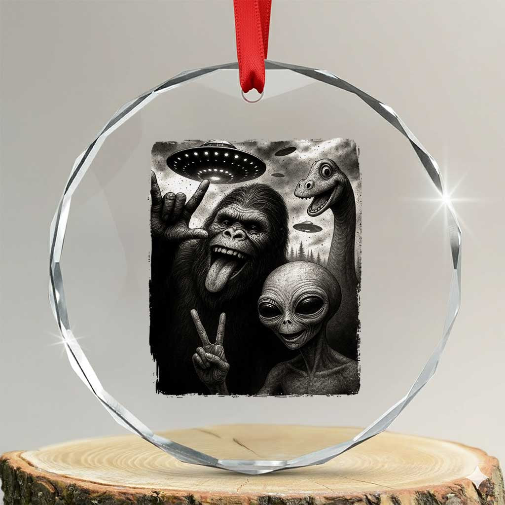 Bigfoot Alien Loch Ness Monster Crystal Glass Ornament Funny Cryptid UFO Selfie Sasquatch Rock On - Wonder Print Shop
