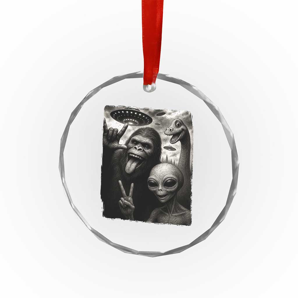 Bigfoot Alien Loch Ness Monster Crystal Glass Ornament Funny Cryptid UFO Selfie Sasquatch Rock On - Wonder Print Shop