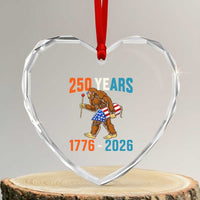 Bigfoot America 250 Heart Crystal Glass Ornament Funny Sasquatch American Flag Fireworks Fourth of July