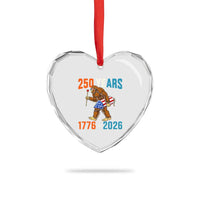 Bigfoot America 250 Heart Crystal Glass Ornament Funny Sasquatch American Flag Fireworks Fourth of July