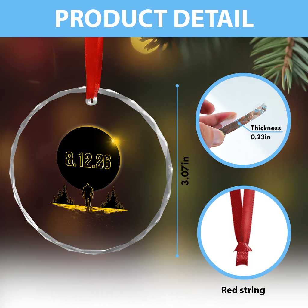 Bigfoot August 12 2026 Total Solar Eclipse Crystal Glass Ornament Totality Sasquatch Cryptid Stargazer Memorabilia