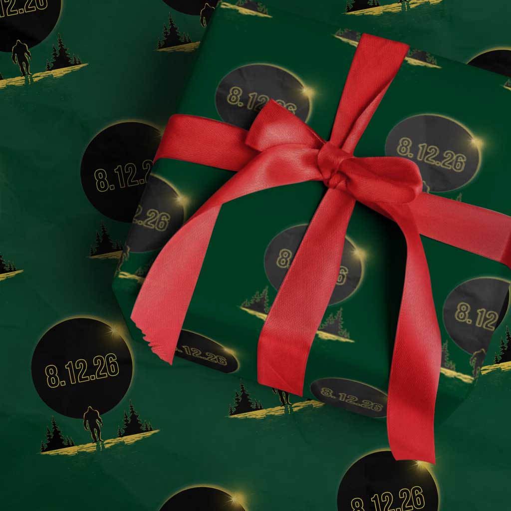 Bigfoot August 12 2026 Total Solar Eclipse Wrapping Paper Roll Totality Sasquatch Cryptid Stargazer Memorabilia