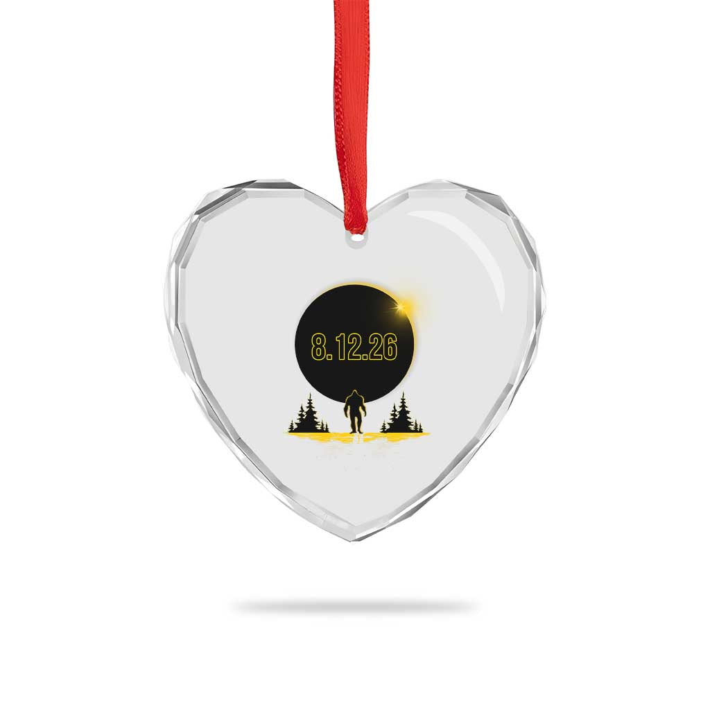 Bigfoot August 12 2026 Total Solar Eclipse Heart Crystal Glass Ornament Totality Sasquatch Cryptid Stargazer Memorabilia