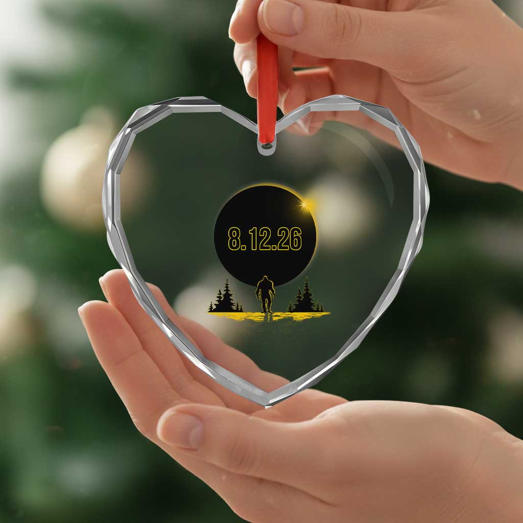 Bigfoot August 12 2026 Total Solar Eclipse Heart Crystal Glass Ornament Totality Sasquatch Cryptid Stargazer Memorabilia