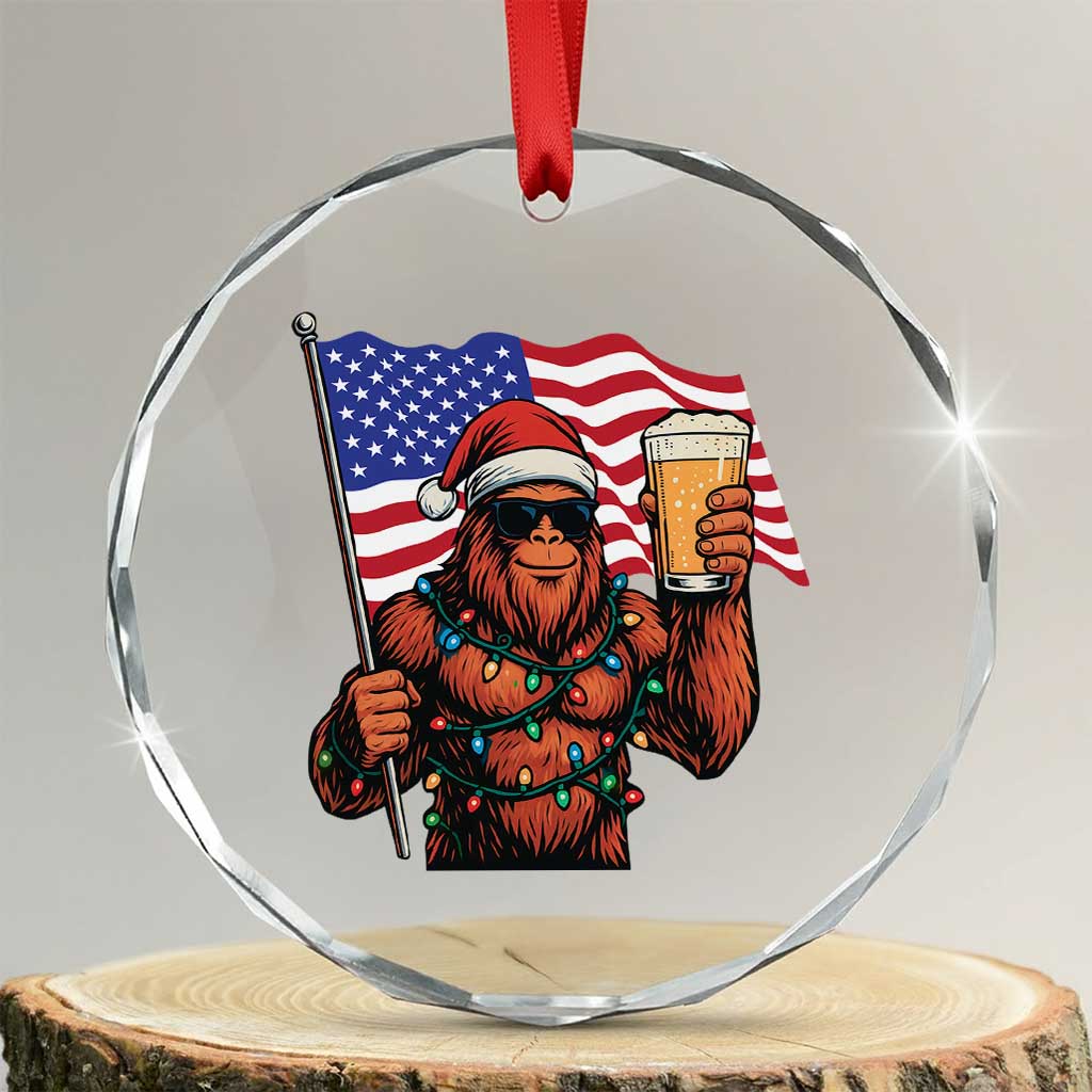 Bigfoot Beer Christmas Crystal Glass Ornament Sasquatch American Flag Patriotic - Wonder Print Shop