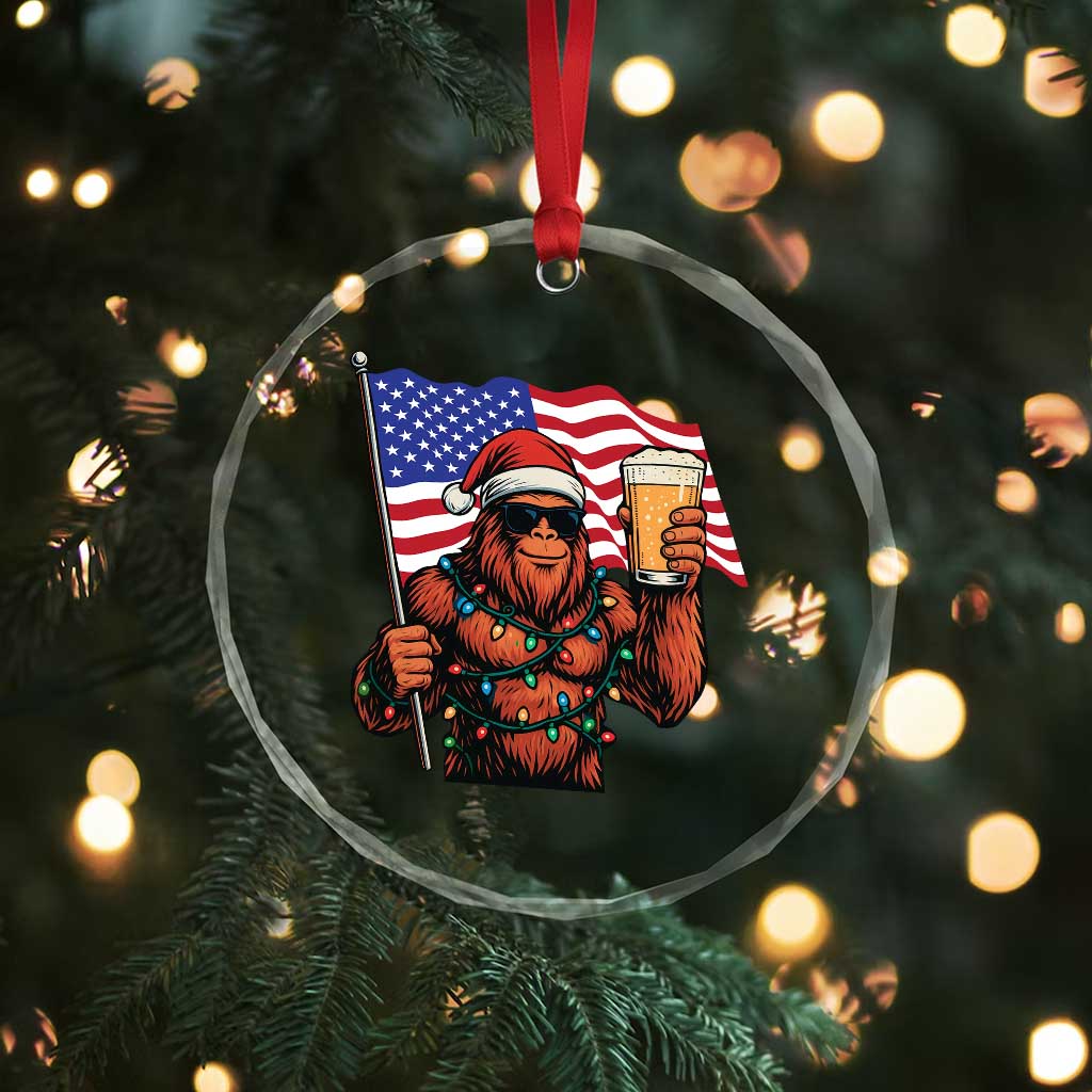 Bigfoot Beer Christmas Crystal Glass Ornament Sasquatch American Flag Patriotic - Wonder Print Shop