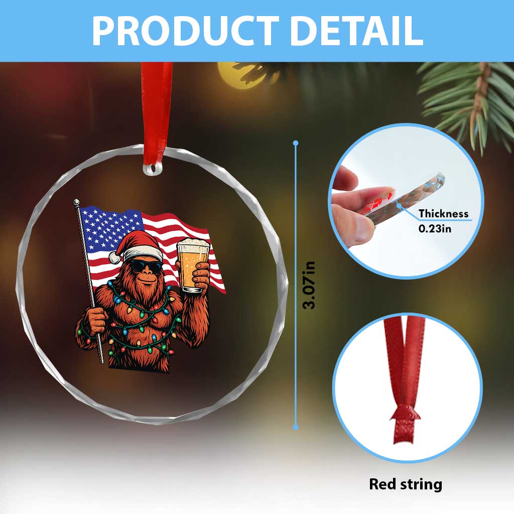 Bigfoot Beer Christmas Crystal Glass Ornament Sasquatch American Flag Patriotic - Wonder Print Shop