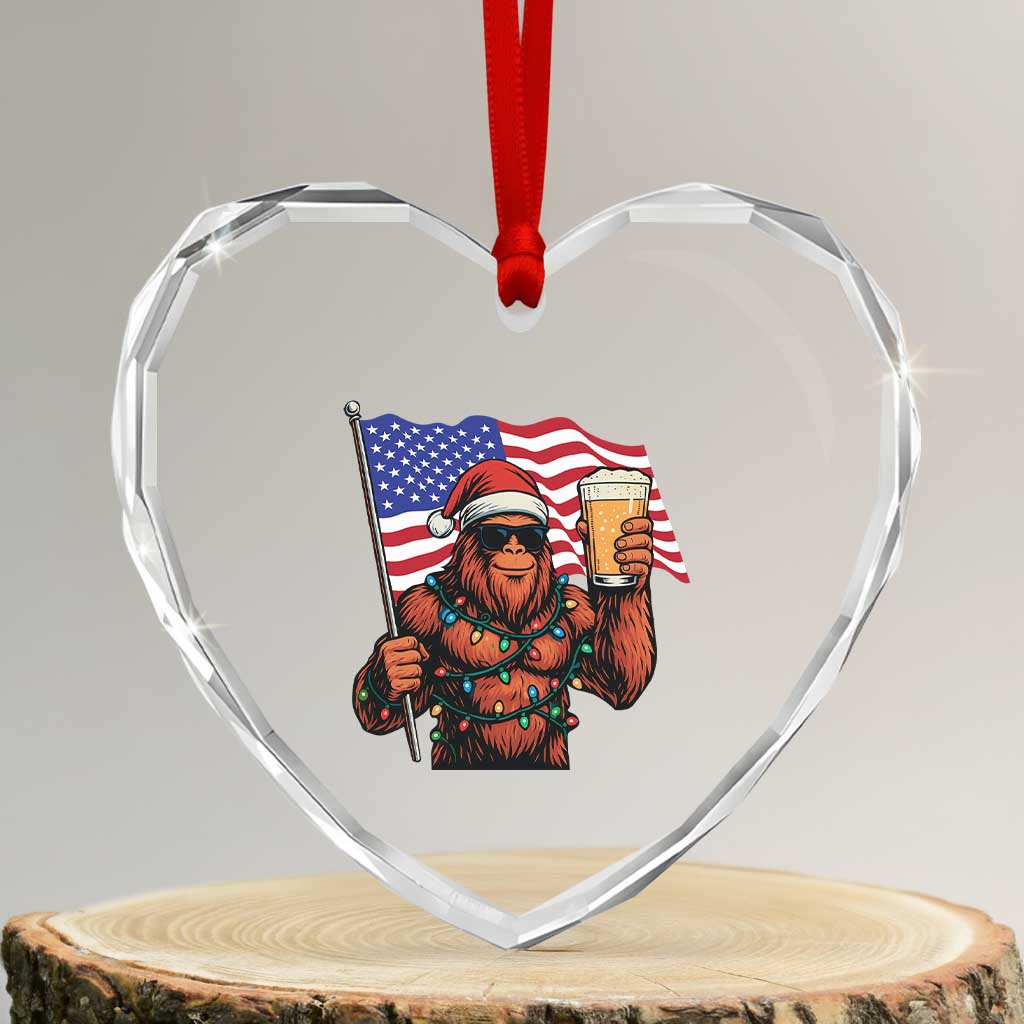Bigfoot Beer Christmas Heart Crystal Glass Ornament Sasquatch American Flag Patriotic - Wonder Print Shop