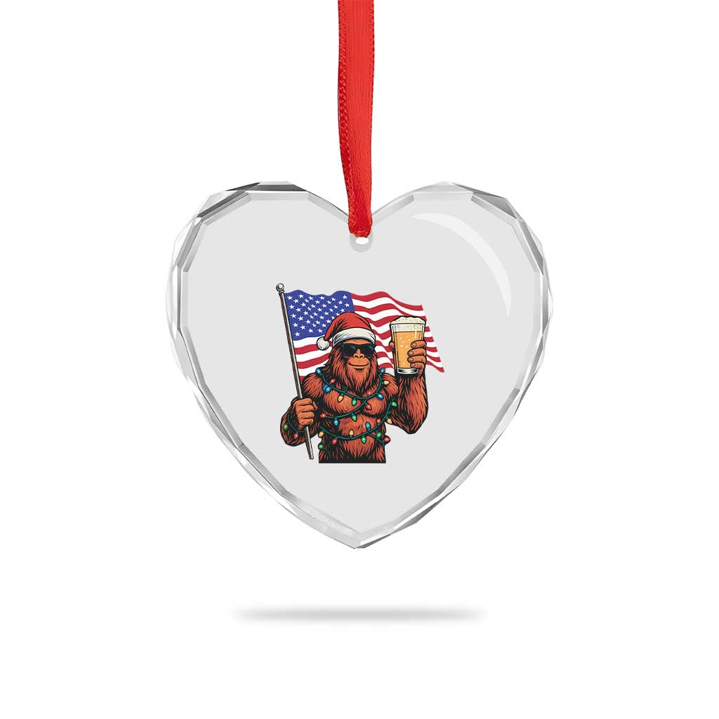 Bigfoot Beer Christmas Heart Crystal Glass Ornament Sasquatch American Flag Patriotic - Wonder Print Shop