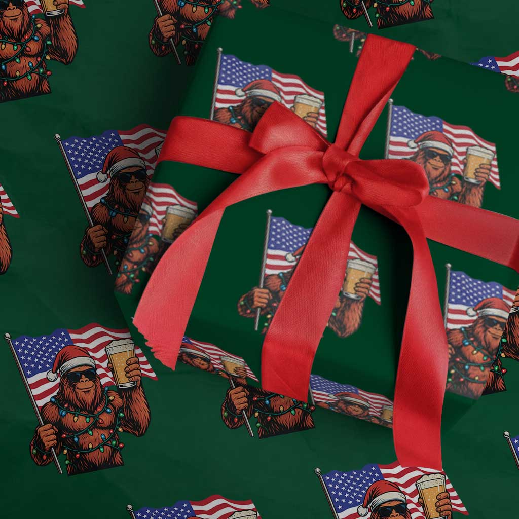 Bigfoot Beer Xmas Wrapping Paper Roll Sasquatch American Flag Patriotic - Wonder Print Shop