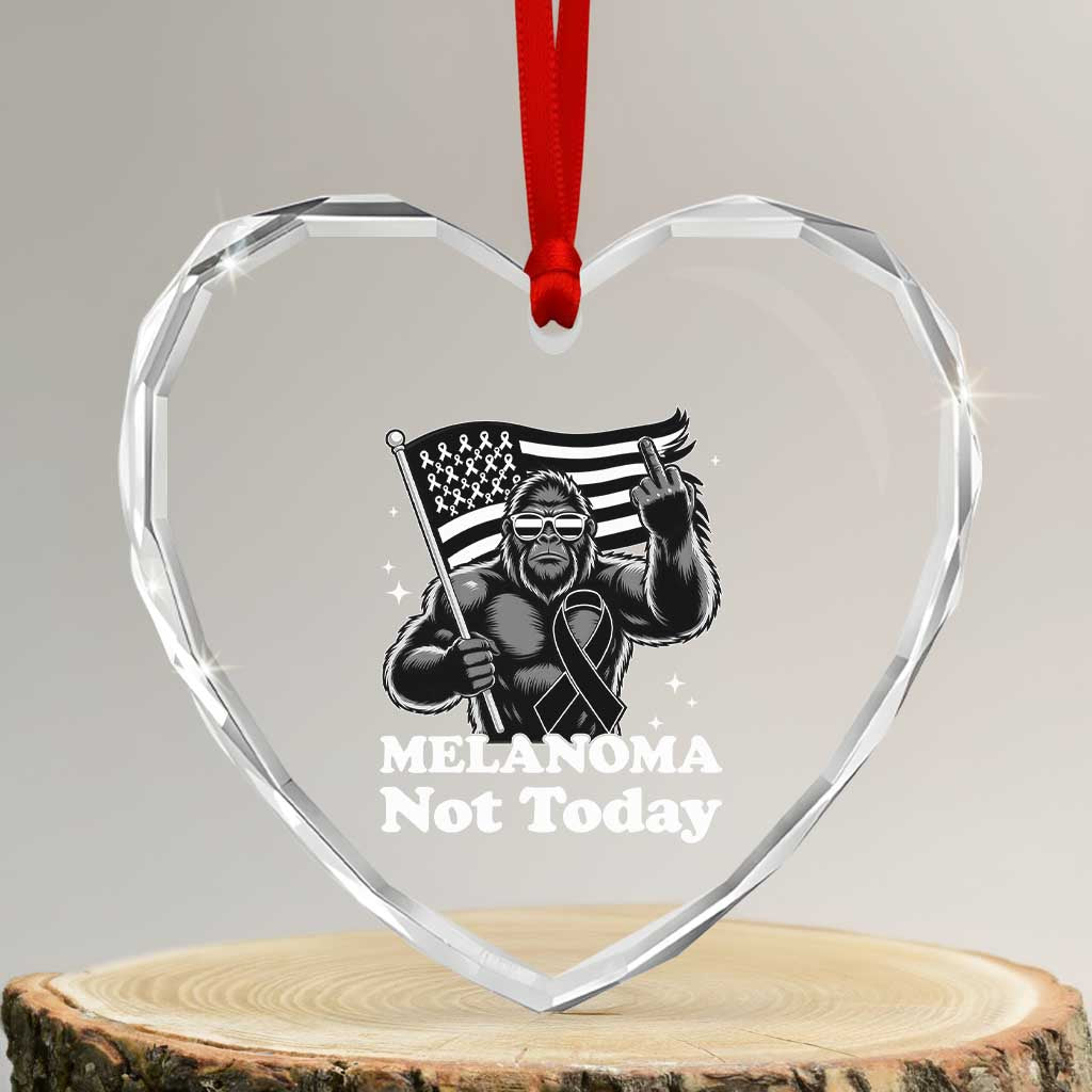 Bigfoot Black Ribbon Heart Crystal Glass Ornament Not Today Melanoma Awareness Gift