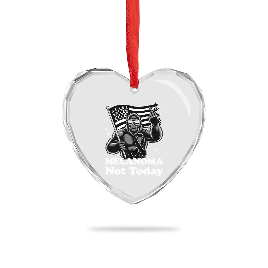 Bigfoot Black Ribbon Heart Crystal Glass Ornament Not Today Melanoma Awareness Gift