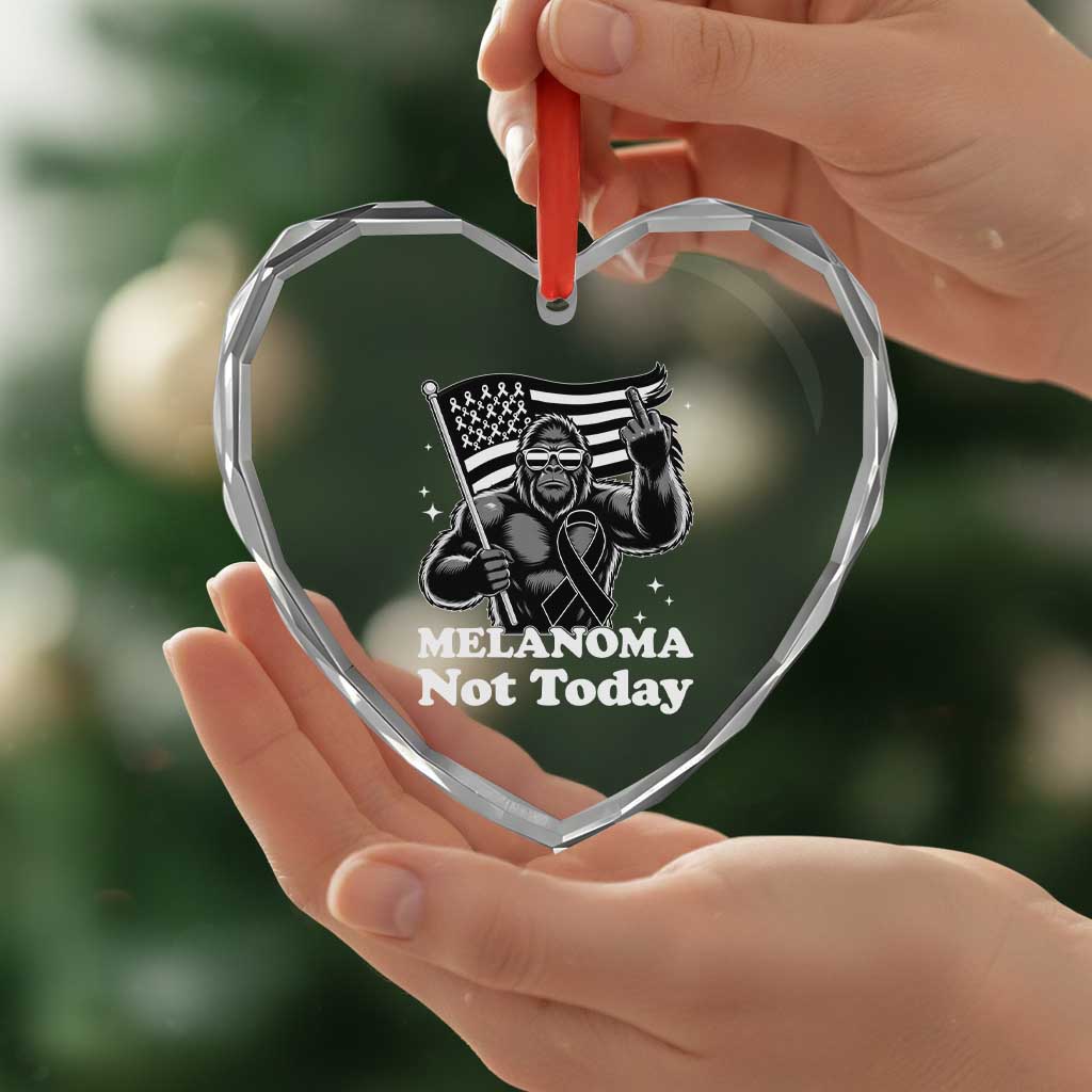 Bigfoot Black Ribbon Heart Crystal Glass Ornament Not Today Melanoma Awareness Gift