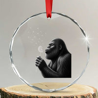 Bigfoot Blowing Dandelion Crystal Glass Ornament Funny Sasquatch Making A Wish