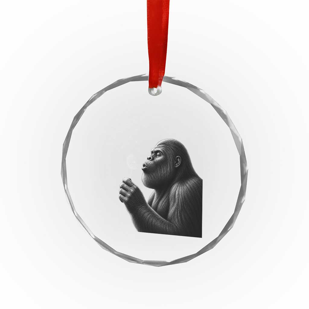 Bigfoot Blowing Dandelion Crystal Glass Ornament Funny Sasquatch Making A Wish