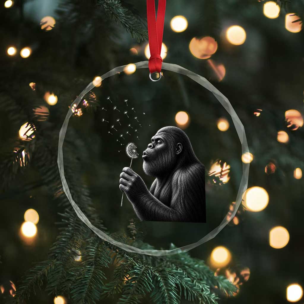 Bigfoot Blowing Dandelion Crystal Glass Ornament Funny Sasquatch Making A Wish