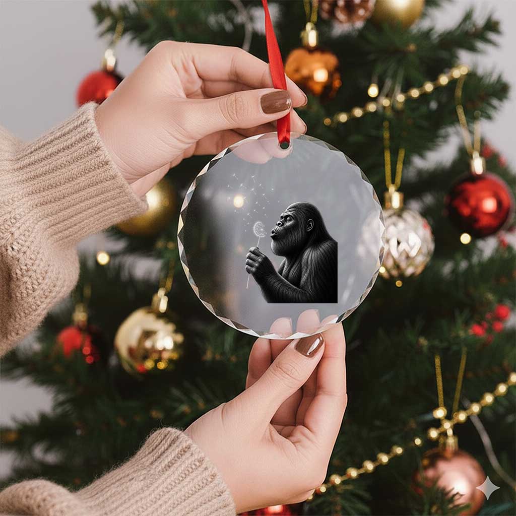Bigfoot Blowing Dandelion Crystal Glass Ornament Funny Sasquatch Making A Wish