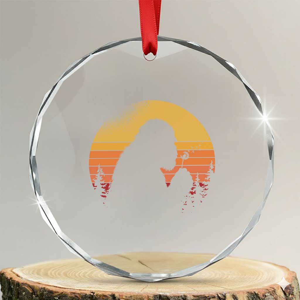 Bigfoot Blowing Dandelion Crystal Glass Ornament Retro Sunset Forest