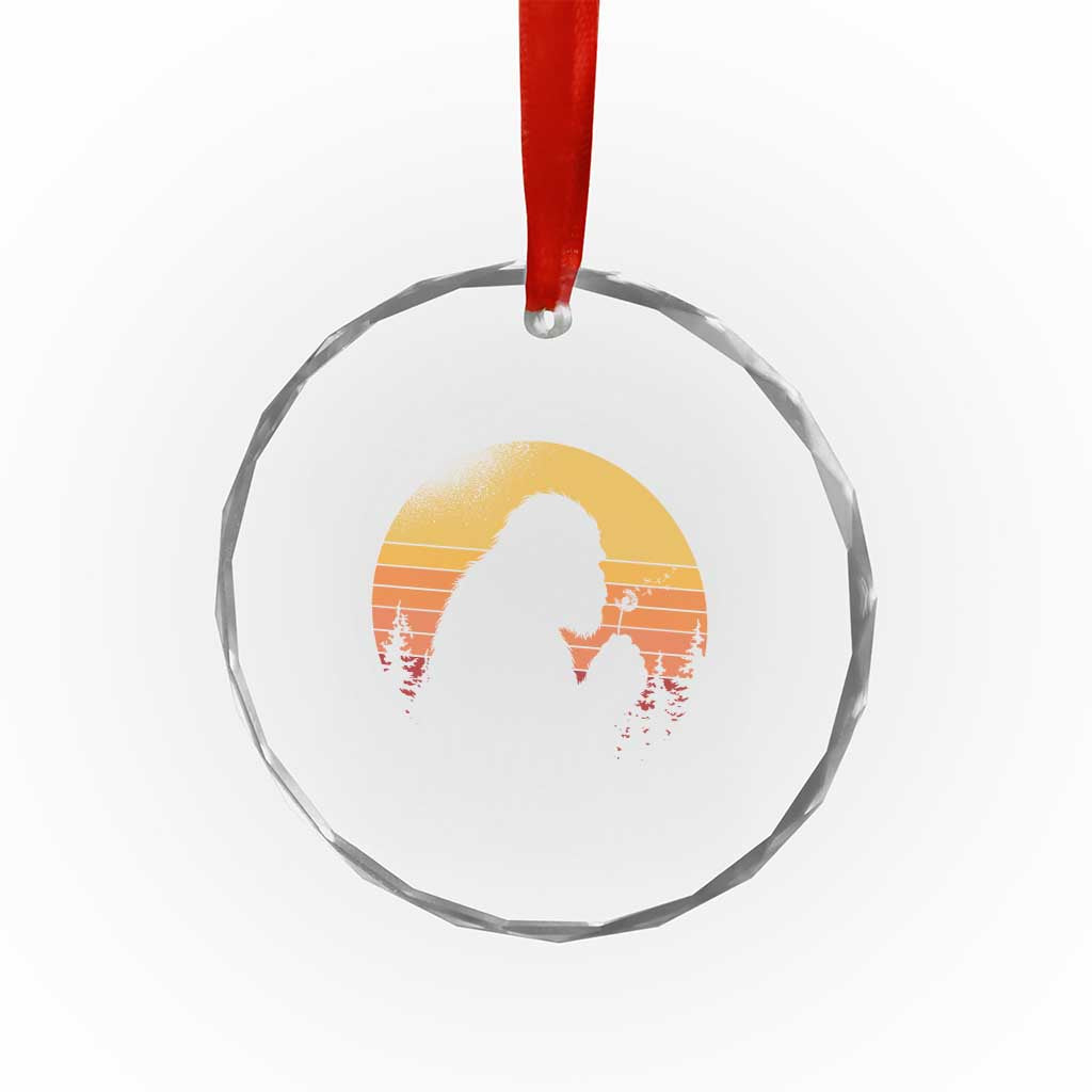 Bigfoot Blowing Dandelion Crystal Glass Ornament Retro Sunset Forest