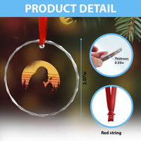 Bigfoot Blowing Dandelion Crystal Glass Ornament Retro Sunset Forest