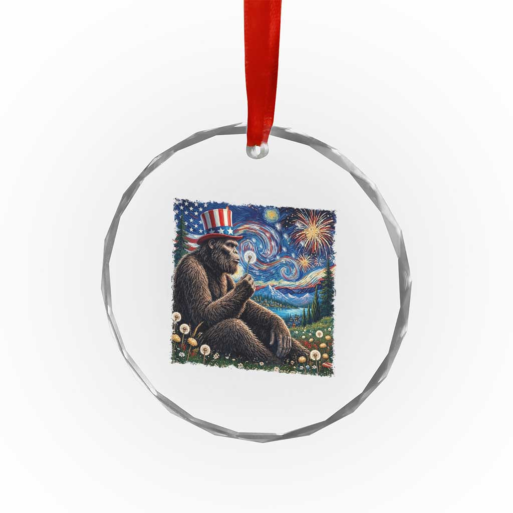Bigfoot Blowing Dandelion Crystal Glass Ornament Sasquatch Van Gogh Starry Night 4th of July