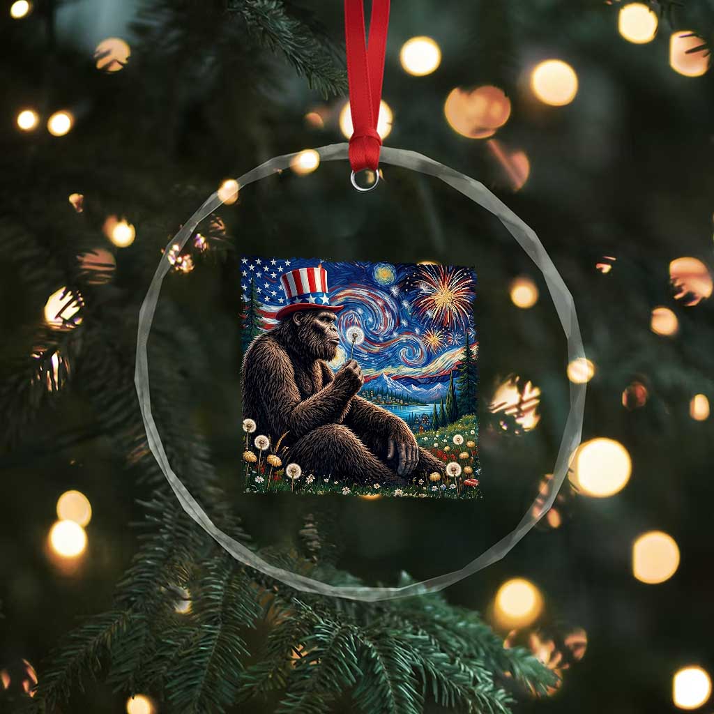 Bigfoot Blowing Dandelion Crystal Glass Ornament Sasquatch Van Gogh Starry Night 4th of July