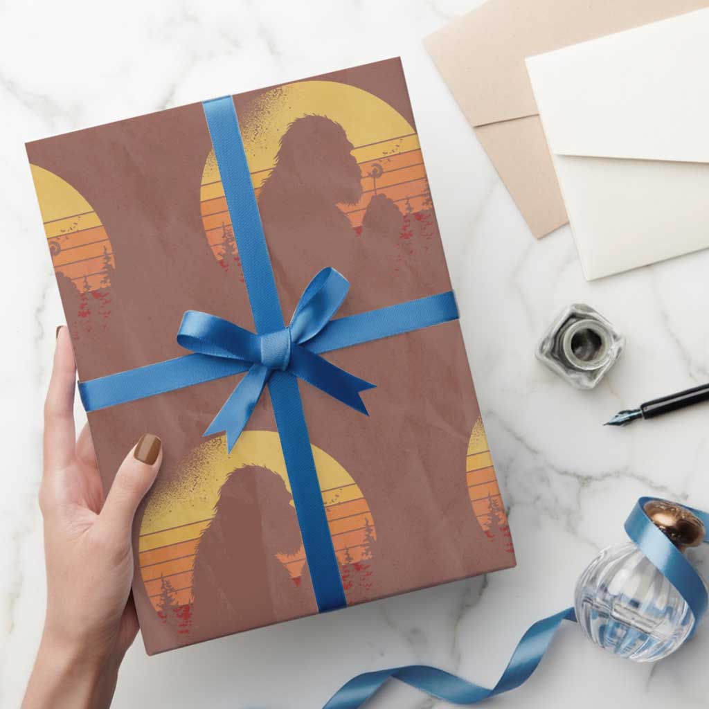 Bigfoot Blowing Dandelion Wrapping Paper Roll Retro Sunset Forest