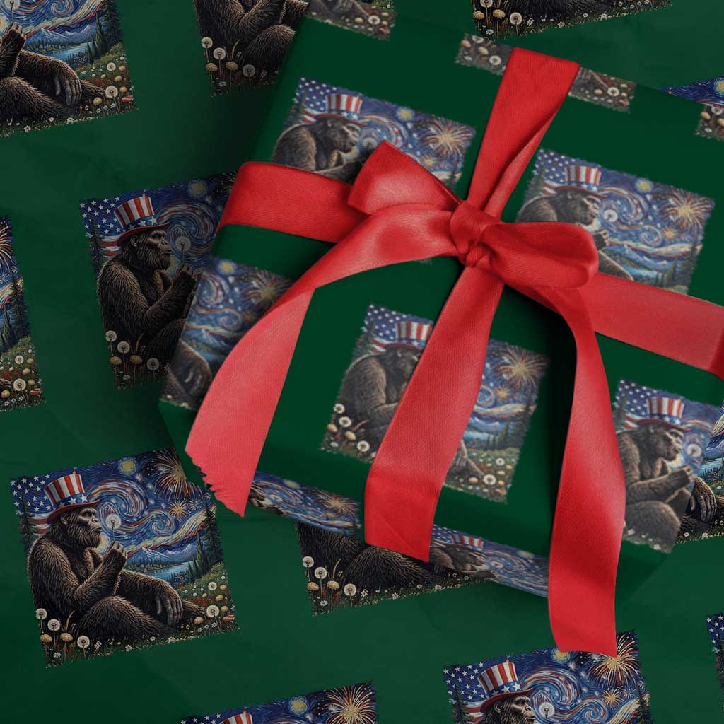 Bigfoot Blowing Dandelion Wrapping Paper Roll Sasquatch Van Gogh Starry Night 4th of July
