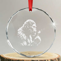 Bigfoot Blowing Dandelion Flower Graphic Crystal Glass Ornament Whimsical Sasquatch Profile Artistic Vintage Distressed