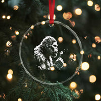 Bigfoot Blowing Dandelion Flower Graphic Crystal Glass Ornament Whimsical Sasquatch Profile Artistic Vintage Distressed