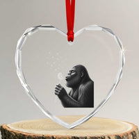 Bigfoot Blowing Dandelion Heart Crystal Glass Ornament Funny Sasquatch Making A Wish