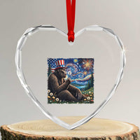 Bigfoot Blowing Dandelion Heart Crystal Glass Ornament Sasquatch Van Gogh Starry Night 4th of July