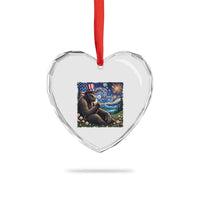 Bigfoot Blowing Dandelion Heart Crystal Glass Ornament Sasquatch Van Gogh Starry Night 4th of July