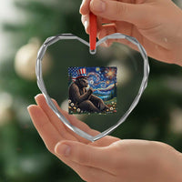 Bigfoot Blowing Dandelion Heart Crystal Glass Ornament Sasquatch Van Gogh Starry Night 4th of July
