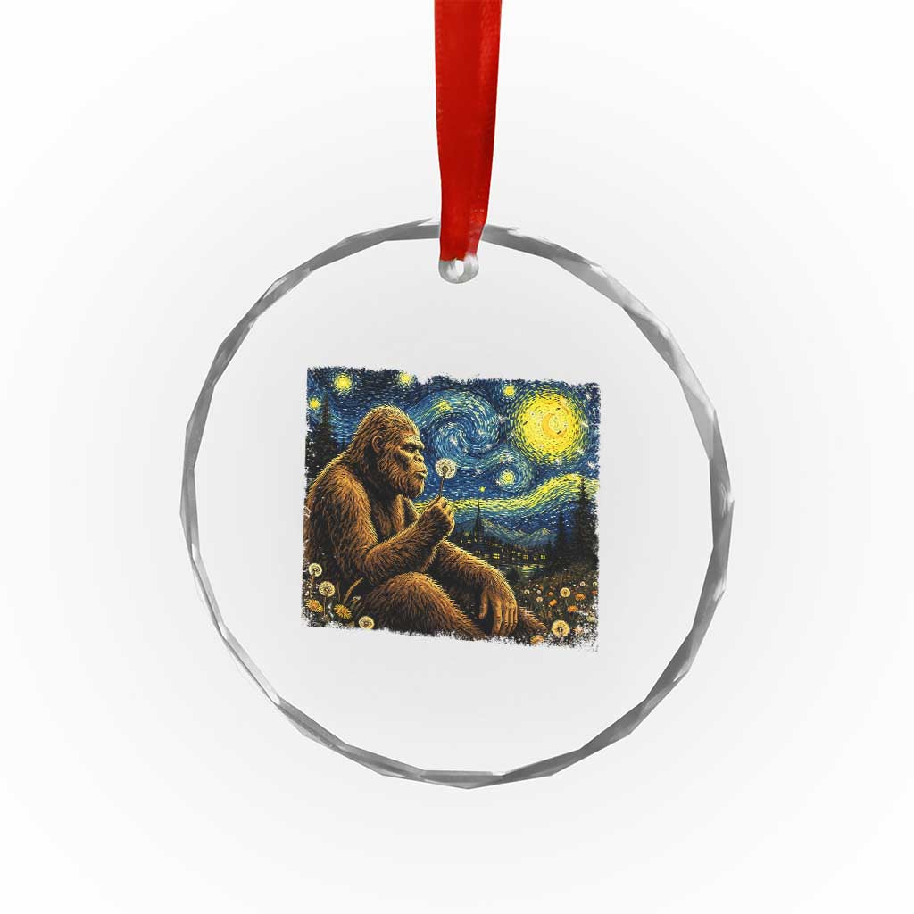 Bigfoot Blowing Dandelion Starry Night Crystal Glass Ornament Cryptid Mythical Creature National Park Monster Gift