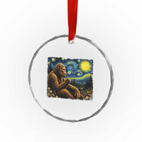 Bigfoot Blowing Dandelion Starry Night Crystal Glass Ornament Cryptid Mythical Creature National Park Monster Gift