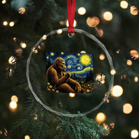 Bigfoot Blowing Dandelion Starry Night Crystal Glass Ornament Cryptid Mythical Creature National Park Monster Gift